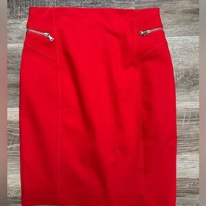 Express Vibrant Red Pencil Skirt with Zipper Details